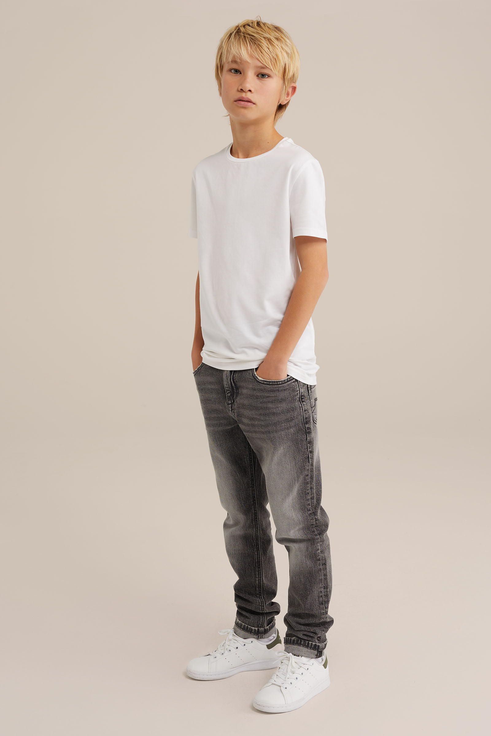 Jongens basic T-shirt met ronde hals, 2-pack WE Fashion Wit