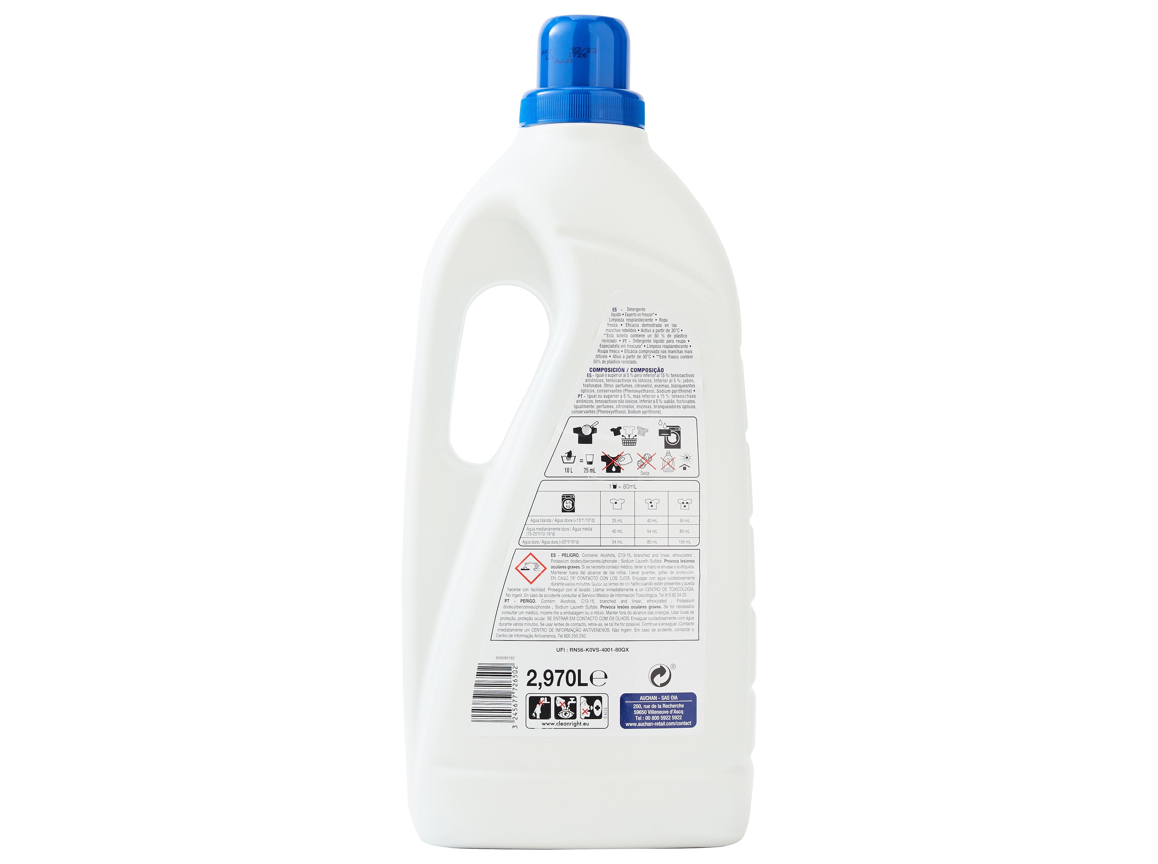 DETERGENTE ROUPA MÁQUINA LÍQUIDO AUCHAN FRESCURA 55 DOSES
