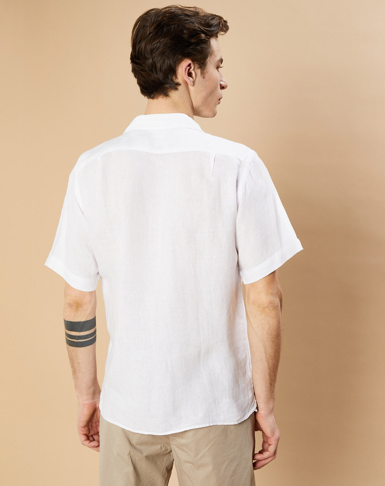 Hartford Chemise Regular 100% Lin Palm Pat blanche
