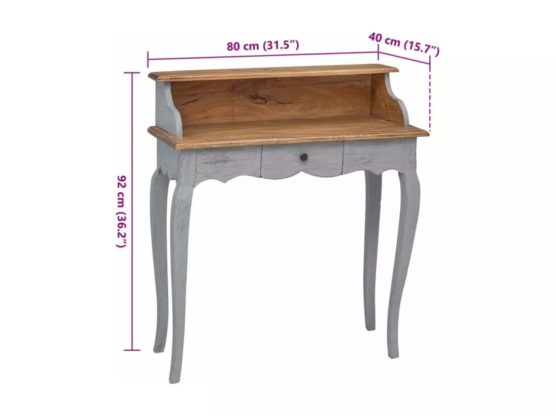 Bureau d'écriture bois d'acajou massif 80x40x92 cm
