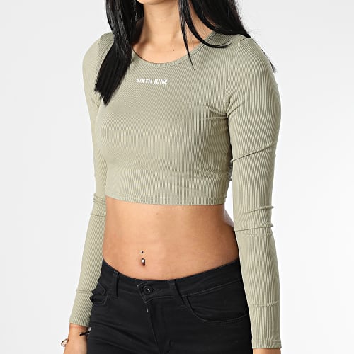 Top Manches Longues Crop Femme W33220KTO Vert Kaki