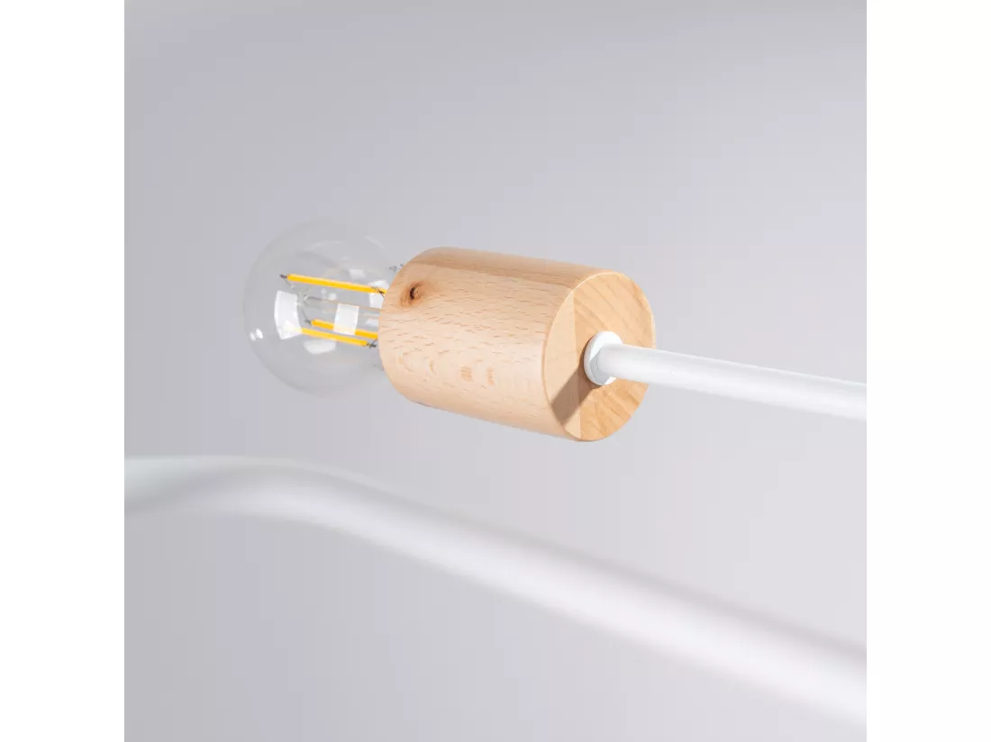 Lustre Timbo grenier en acier/bois - 8 sources lumineuses - L.100 x H.16,5 cm - blanc/bois naturel