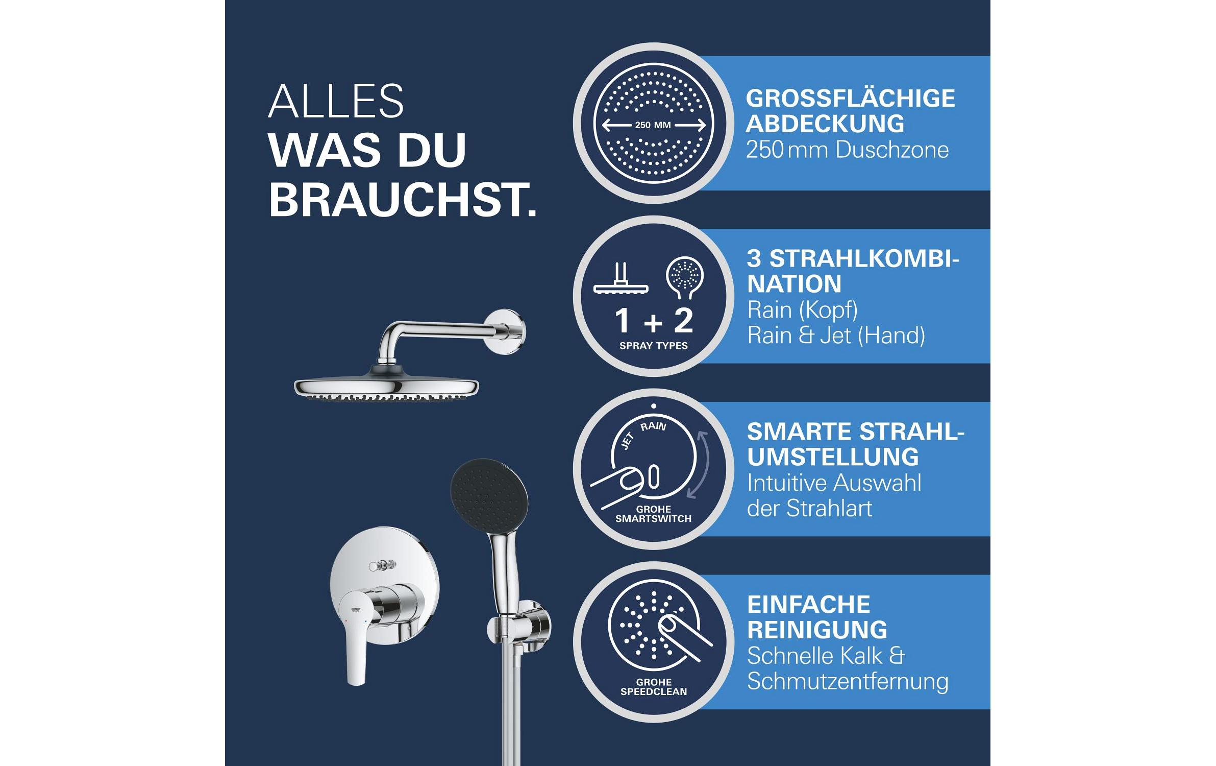 Duschsystem Vitalio Start 250 Chrom<br>Wassersparende Duschsäule inkl. Umsteller