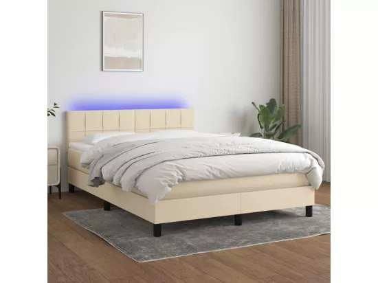 Sommier tapissier avec matelas et LED Crème 140x190 cm Tissu