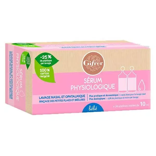 Soro Fisiológico Gifrer 10ml, 24 frascos de dose única, pacote com 6 unidades.