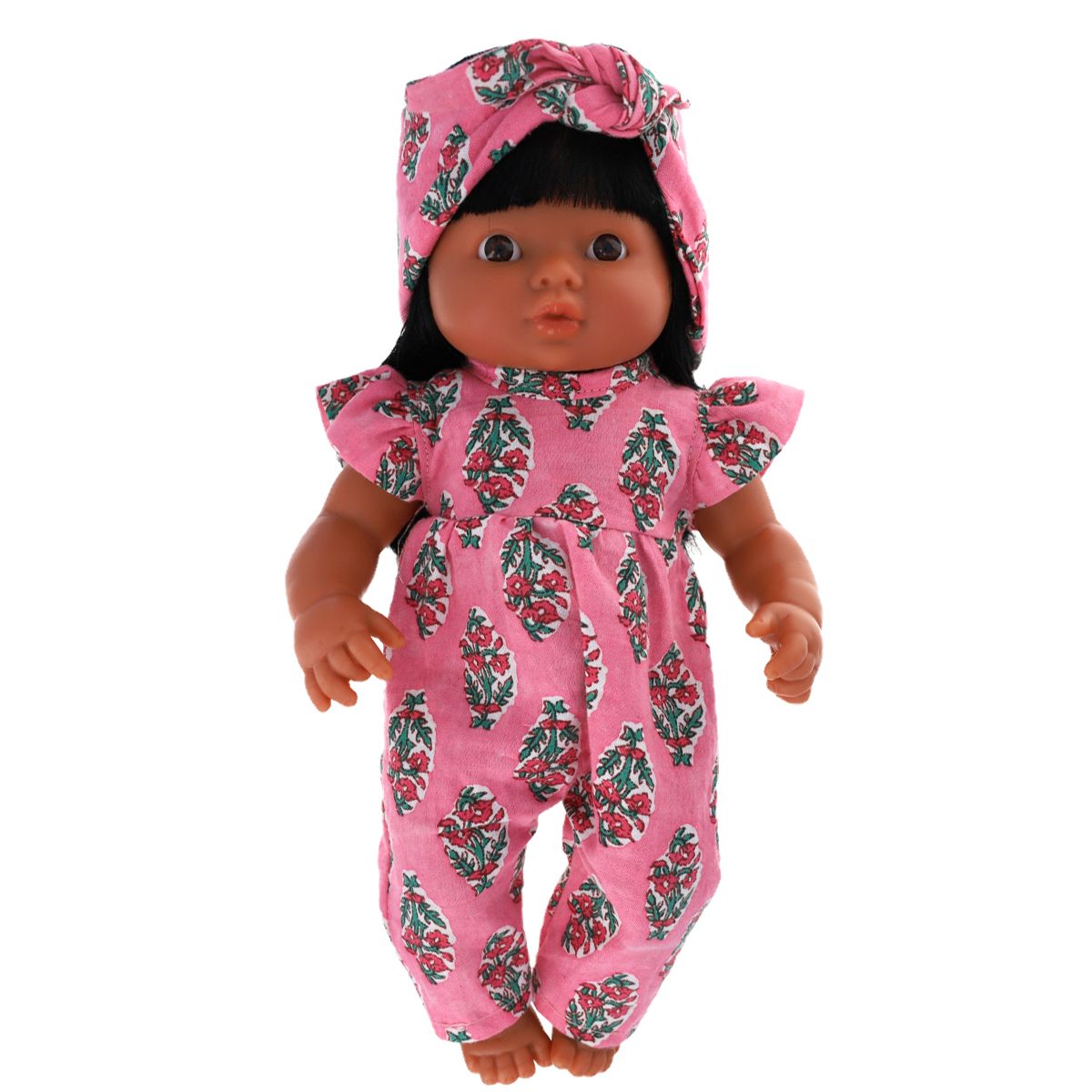 Poupée Pia combinaison Blockprint rose Frisette