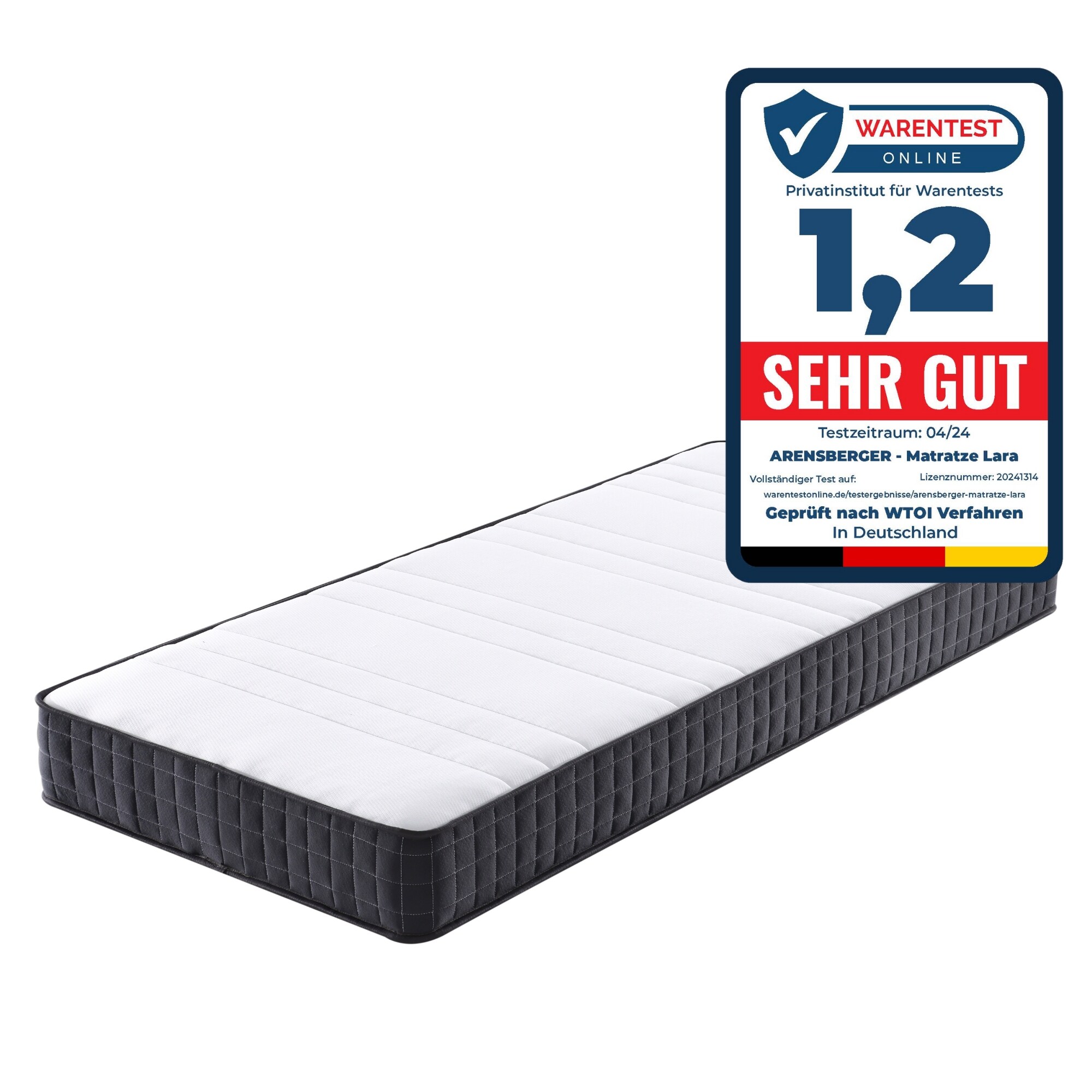 Arensberger LARA Taschen Federkernmatratze 90x200 cm - 19cm Höhe – Härte H2 H3 mittelfest – 7 Zonen - Federkern - Liegekomfort