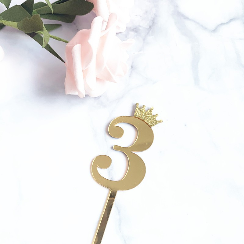 (2-tlg. Set) Kuchenstecker 30. Geburtstag Acryl Tortenstecker Topper Dekoration für Torten / Kuchen - Gold