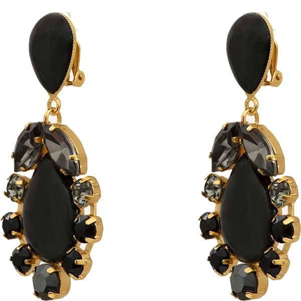Boucles d'oreilles à clips Sparkling - Métal doré, résine & cristaux Swarovski noirs