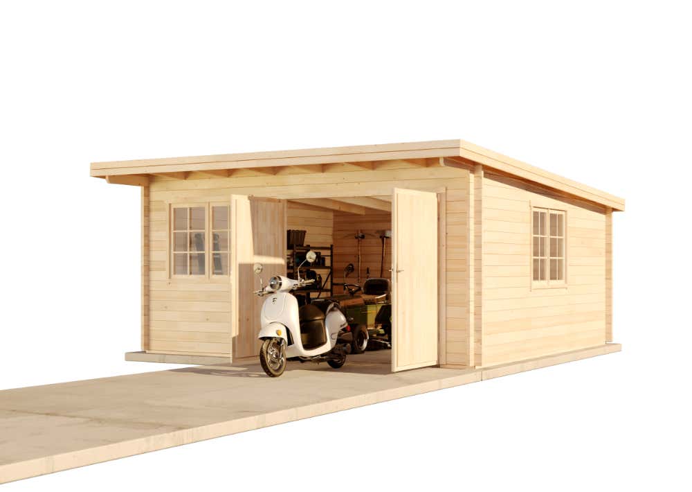 Alpholz Enkele Garage 44-B, houten garage, carport met 44 mm wanddikte, prefab garage met montagemateriaal, natuurlijke afwerking, 5,1 x 5,1 m