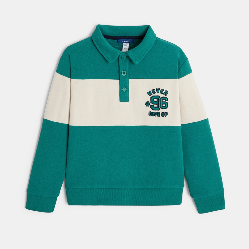 Sweat-shirt col polo vert garçon