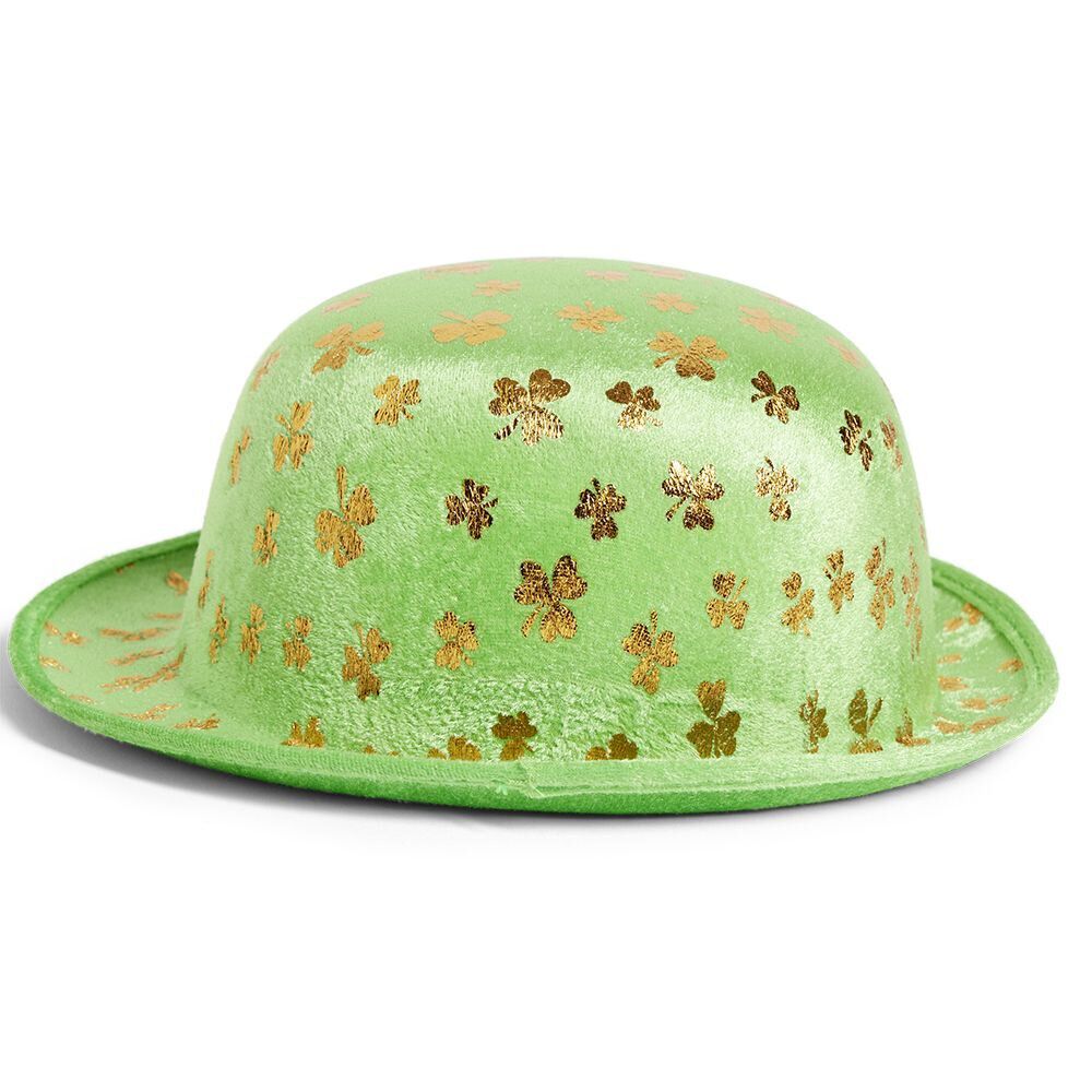 Chapeau Saint-Patrick taille adulte polyester vert avec trèfles dorés