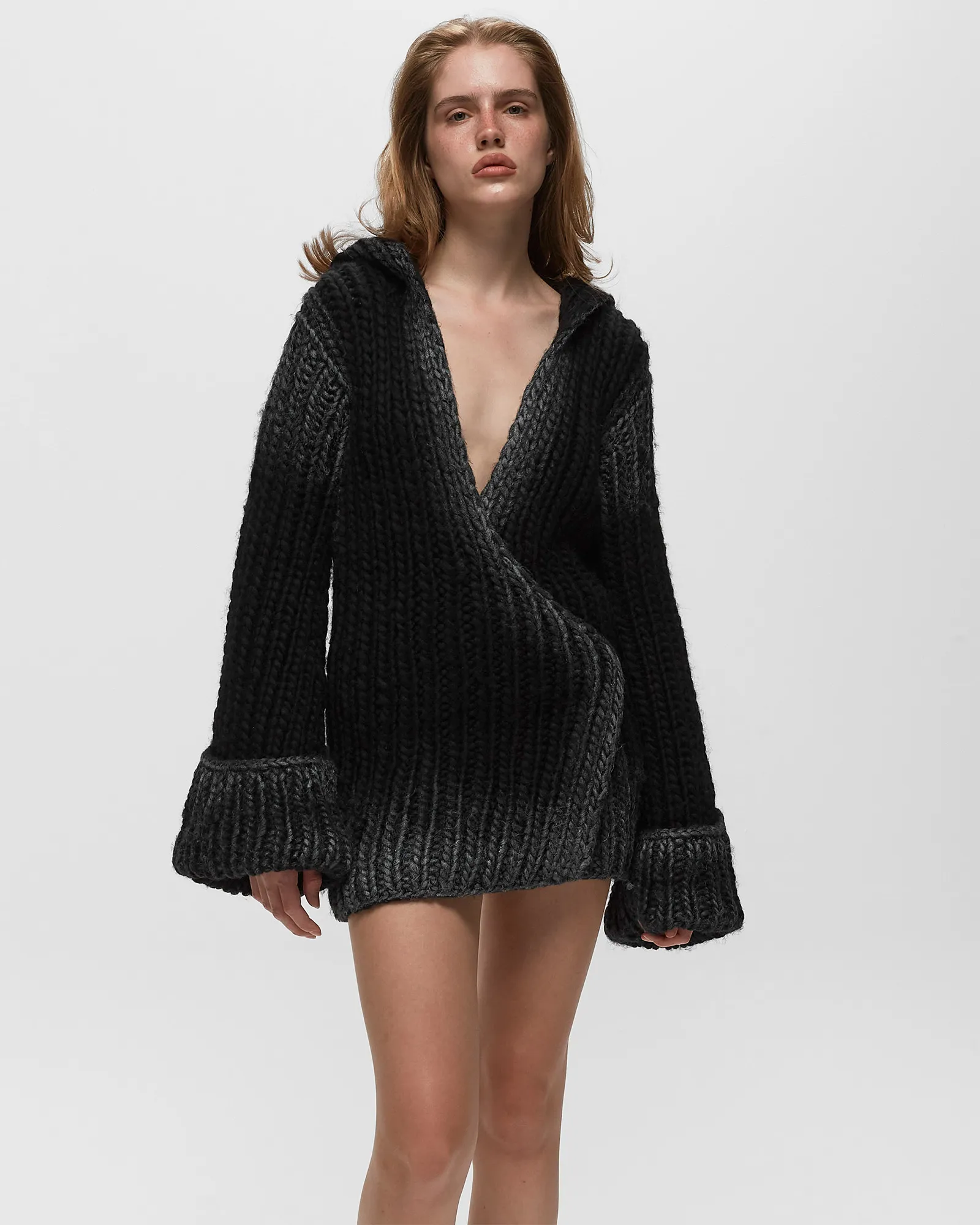 MISBHV BULKY WAX HOODED KNITTED DRESS
