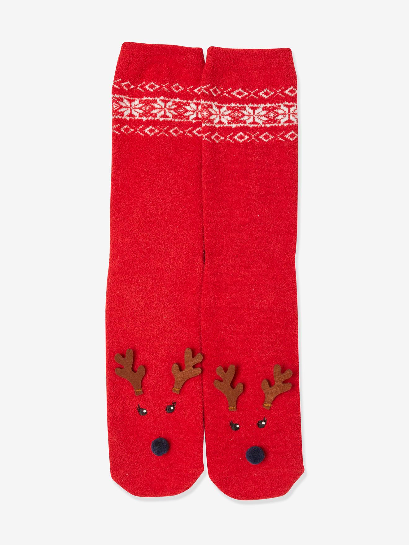 Pacote de meias de Natal Oeko Tex®, estampa vermelha escura para menina e adulto