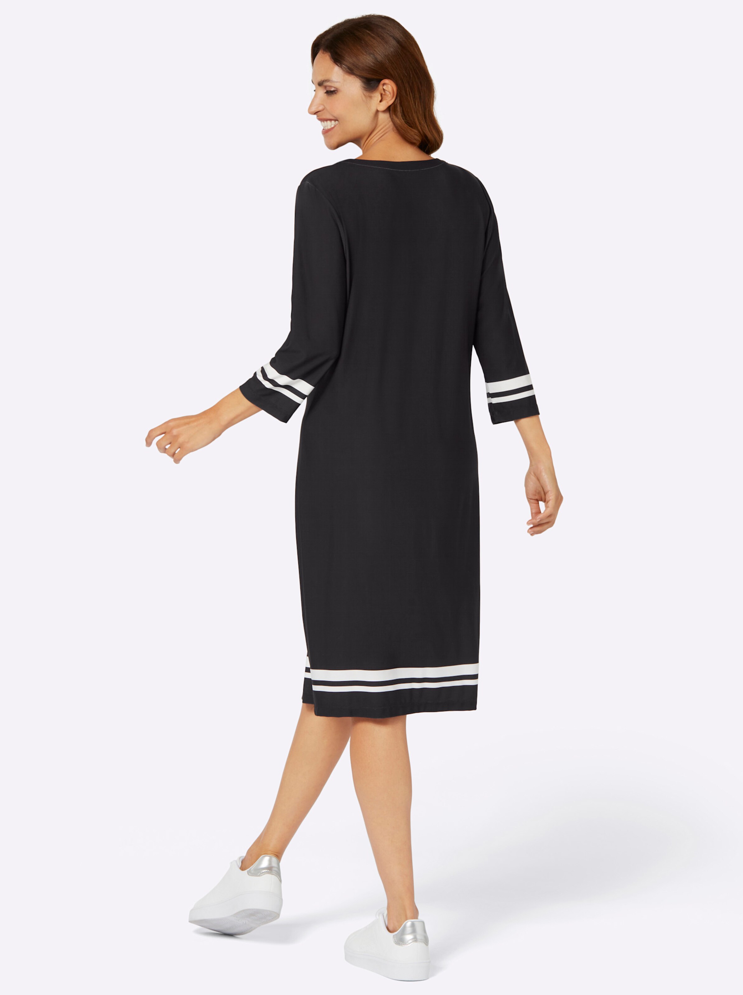 Jerseykleid in schwarz-ecru