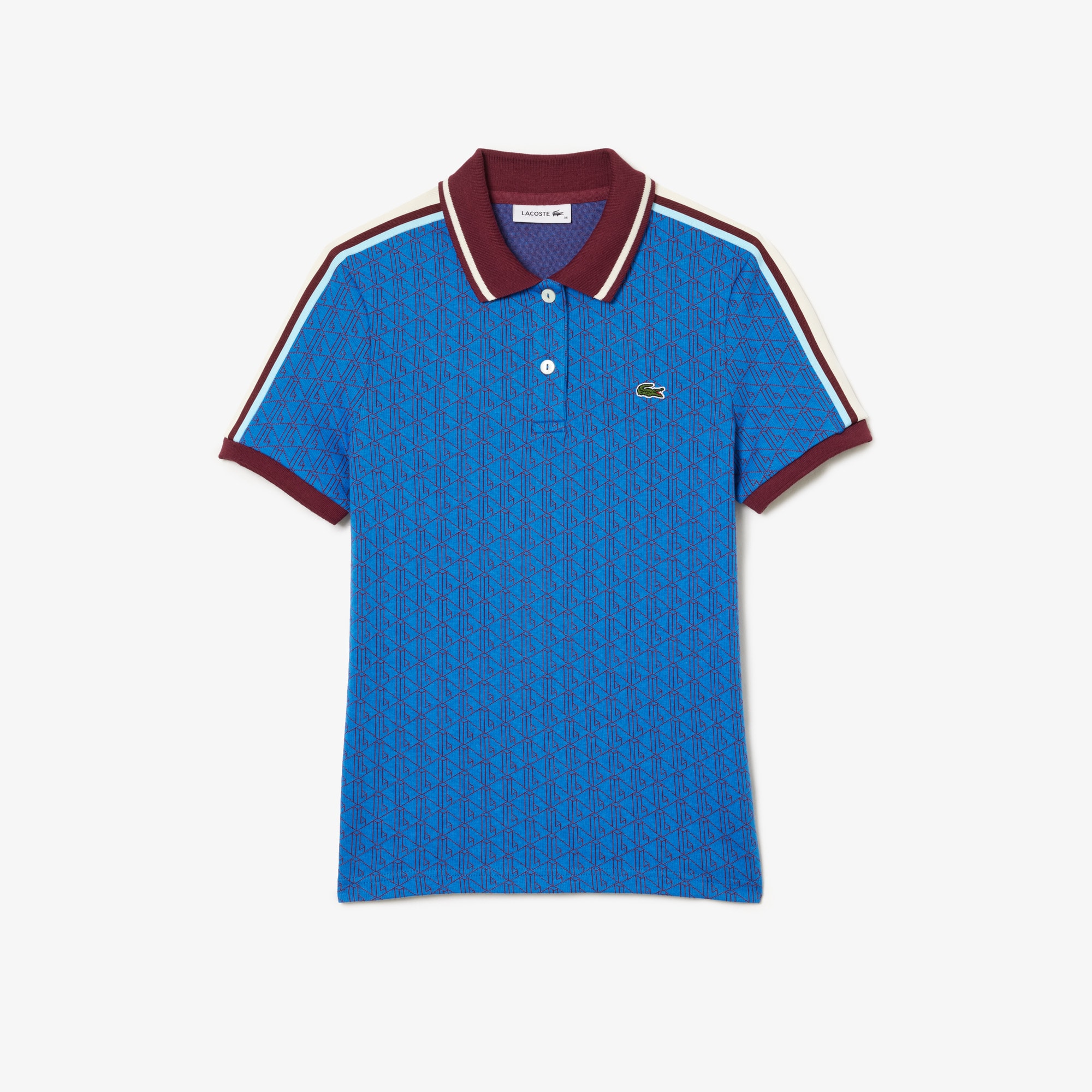 Polo slim fit jacquard monogramme Lacoste Manches Longues - Bleu - Lacoste - Femme