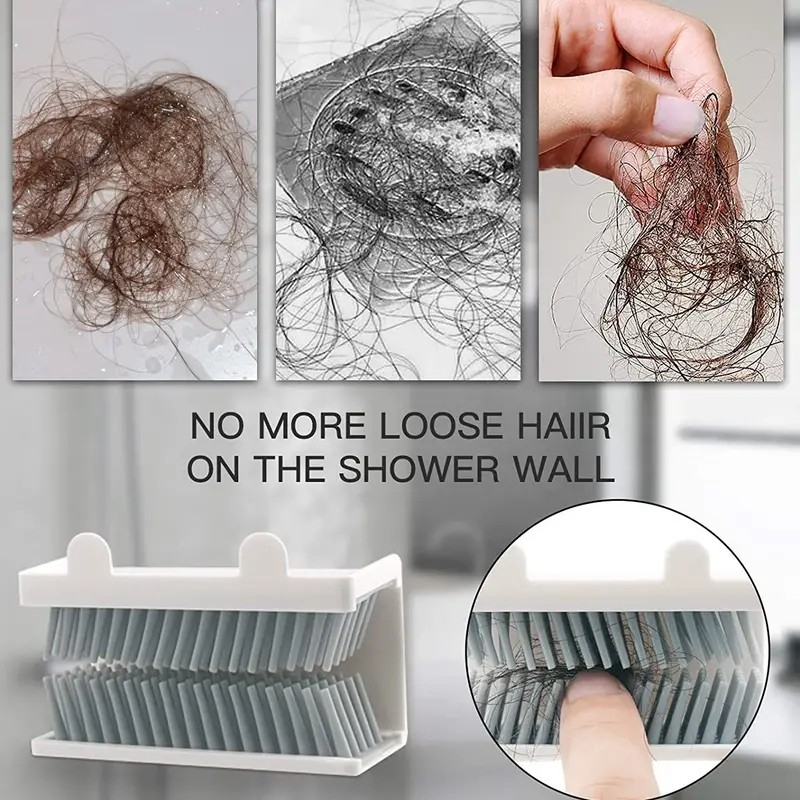 (75x45mm) Selbstklebender Silikon Dusch Haarfänger Wand Bürsten Haarsammler Abfluss Schutz für Dusche / Badewanne - Grau
