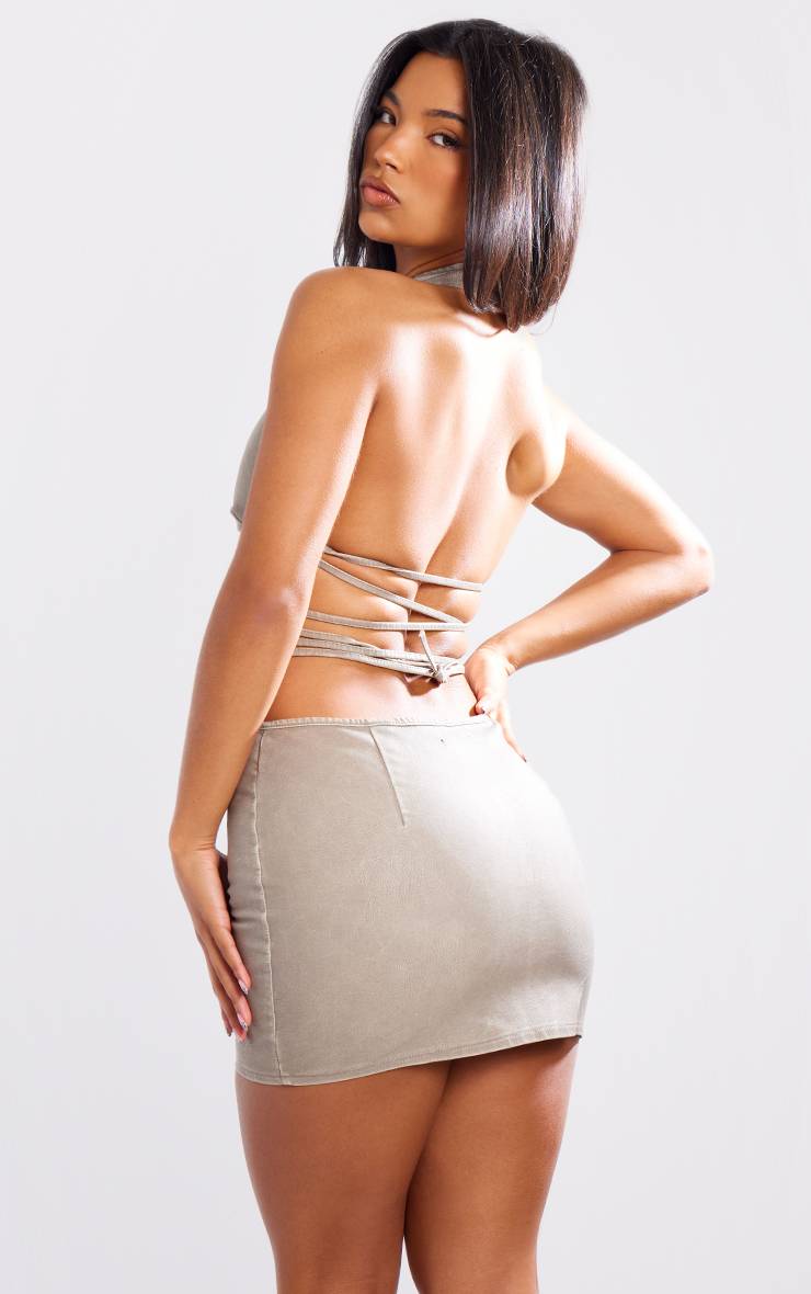 Gris Corset Dos Nu En Synthétiquecuir Avec Fermeture Éclair Devant