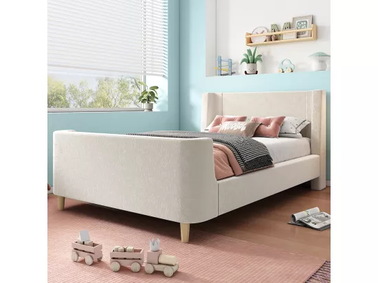 Lit d'enfant Lit rembourré,lit simple Lit traîneau , 90 x 200 cm, Pour garçons & filles, Beige, Sans matelas