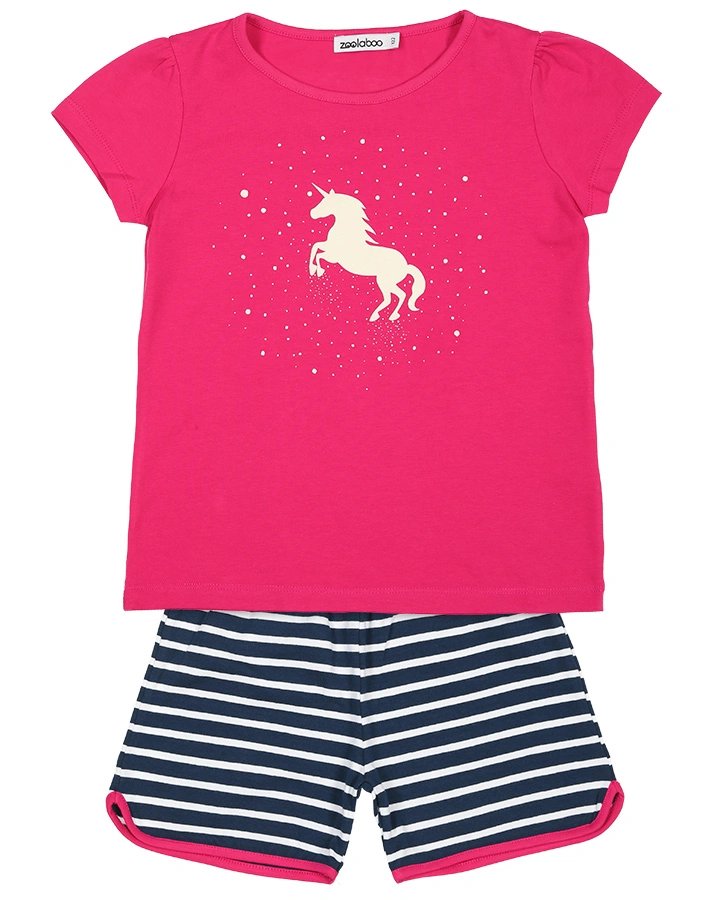 Kurzarm-Schlafanzug EINHORN GLOW IN THE DARK in pink/dunkelblau