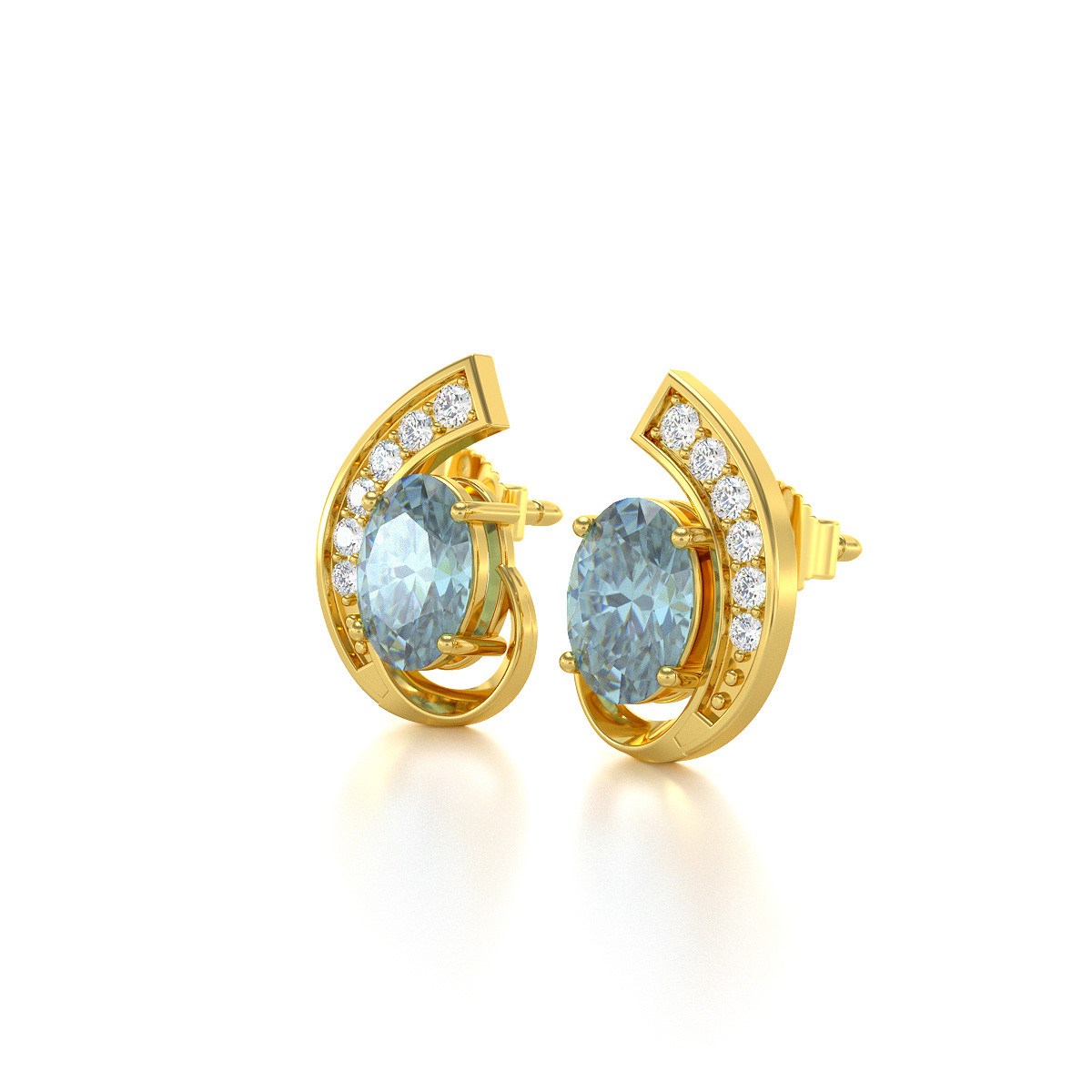 Boucles d'oreilles ADEN Or 585 Jaune Aigue-Marine et Diamants 2.10grs