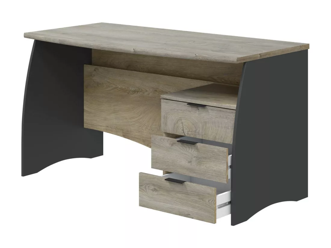 Bureau Davell, Bureau, Table d'étude PC avec 3 tiroirs, 136x67h74 cm, Chêne et Anthracite