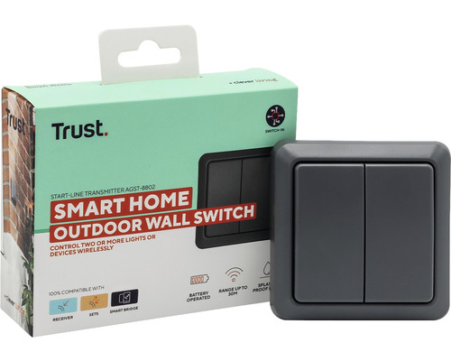 Trust Smart AGST-8802 Draadloze dubbele wandschakelaar voor buiten IP44 zwart/grijs