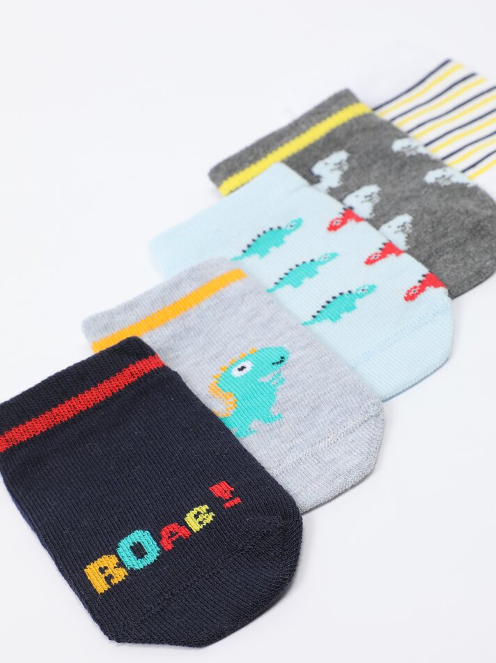 Pacote com 5 pares de meias com estampa de dinossauro - Cores Variadas
