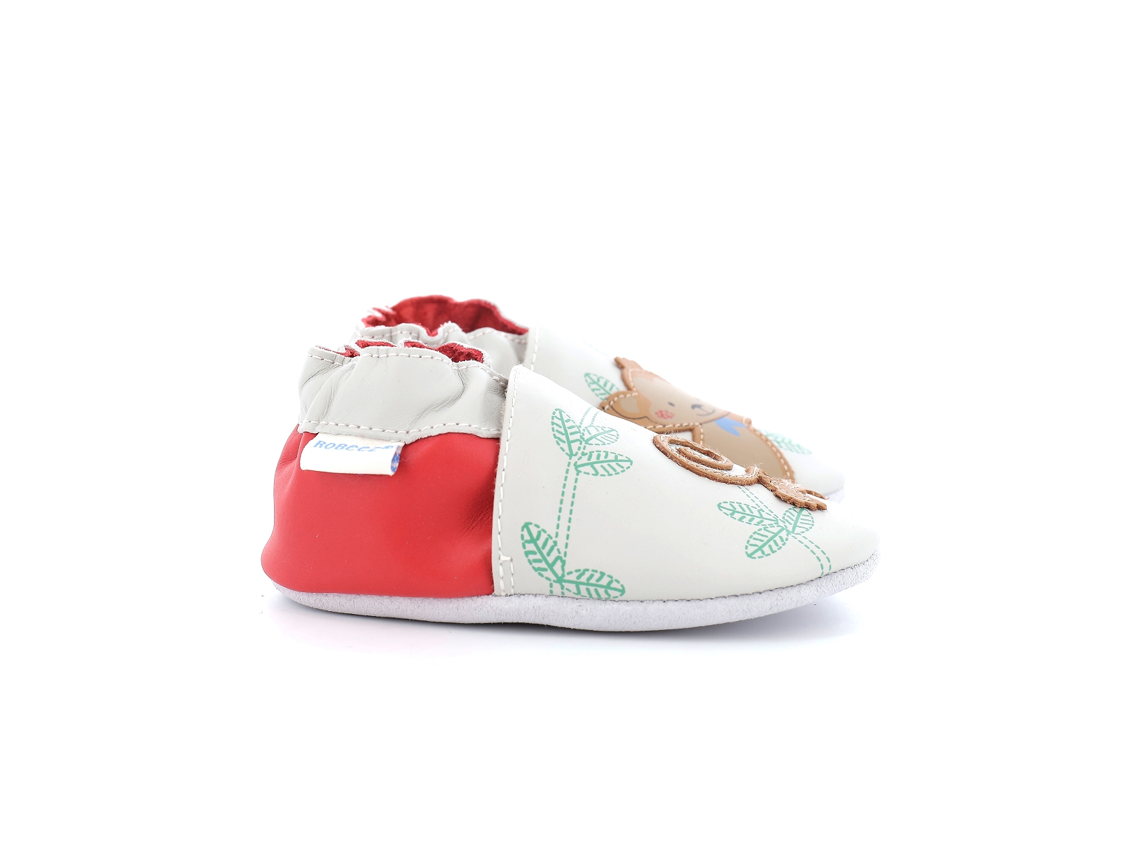 Robeez-ACROBATIC MONKEY Cuir Blanc Cerise