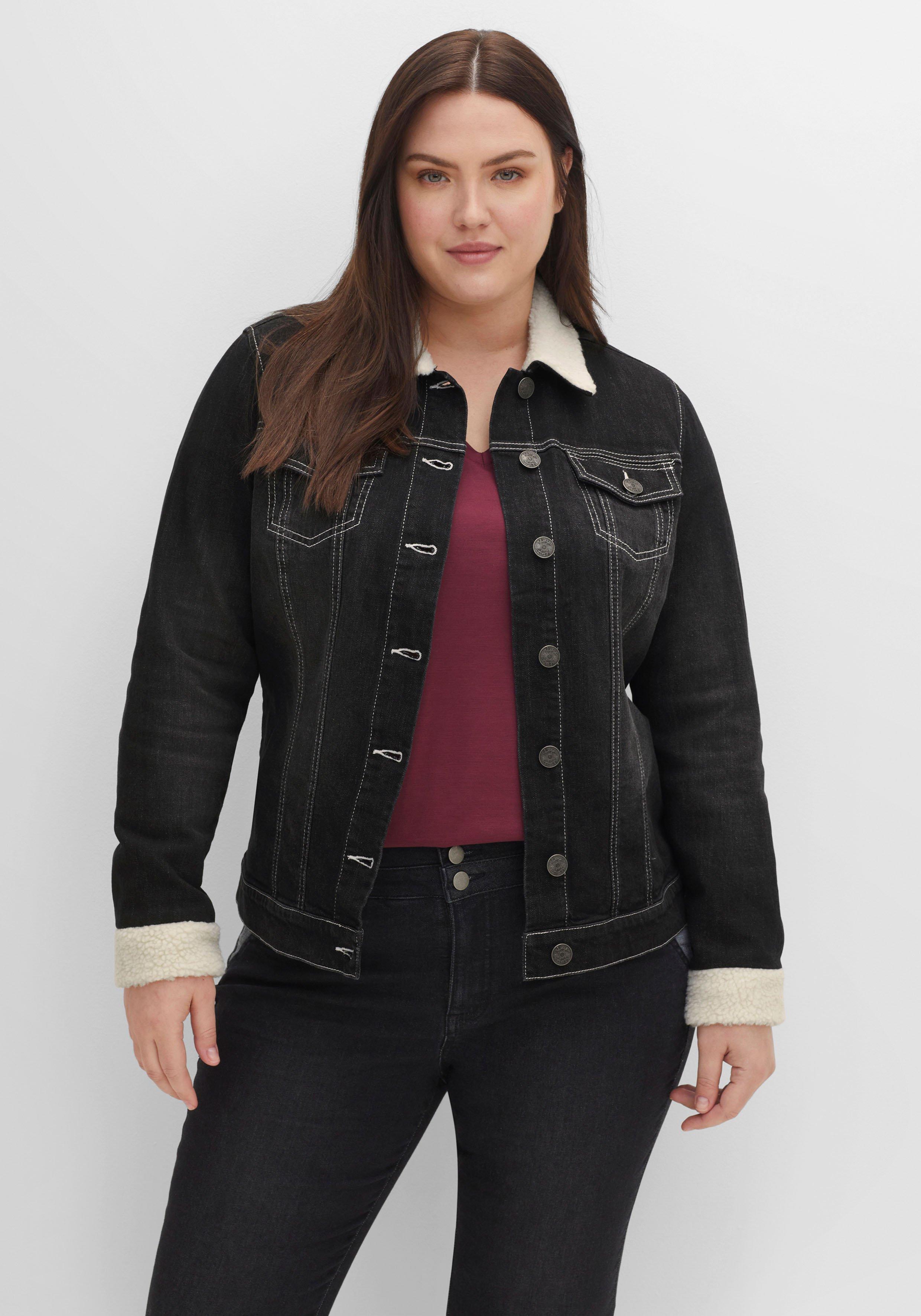 Jeansjacke mit Fellimitat an Kragen und Ärmeln