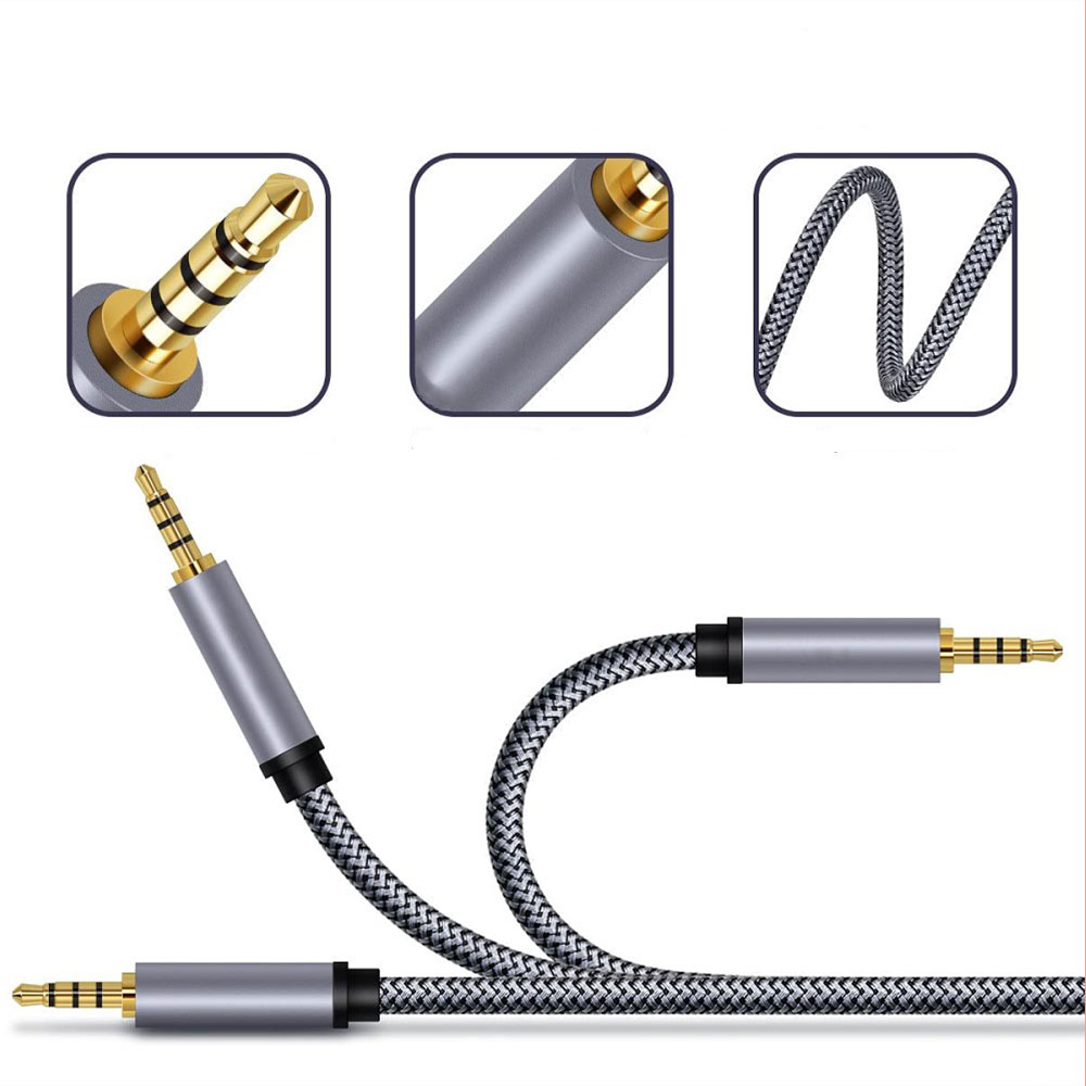(10m) 3.5mm Klinke Audio Stecker AUX Nylon Kabel mit vergoldeten Kontakten - Schwarz