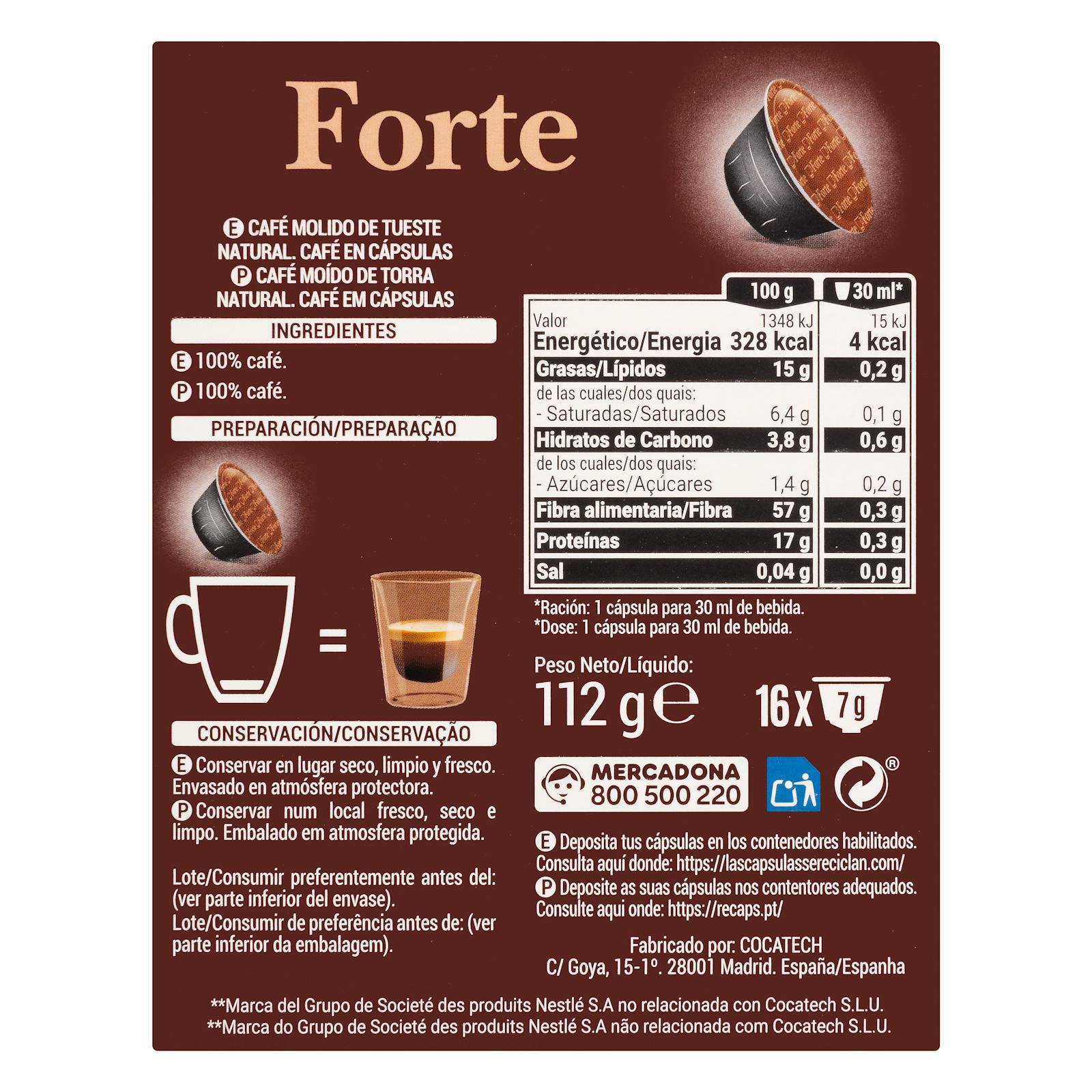 Café en capsules Hacendado Forte