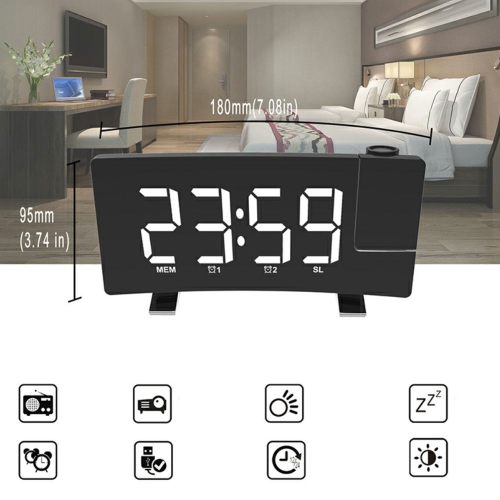 Digitaler Projektions Wecker mit Extra Grossem Display FM Radio   USB Ladeport - Schwarz