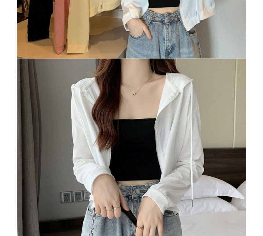 DiBi - Effen crop top met camisole / Effen hoodie met rits
