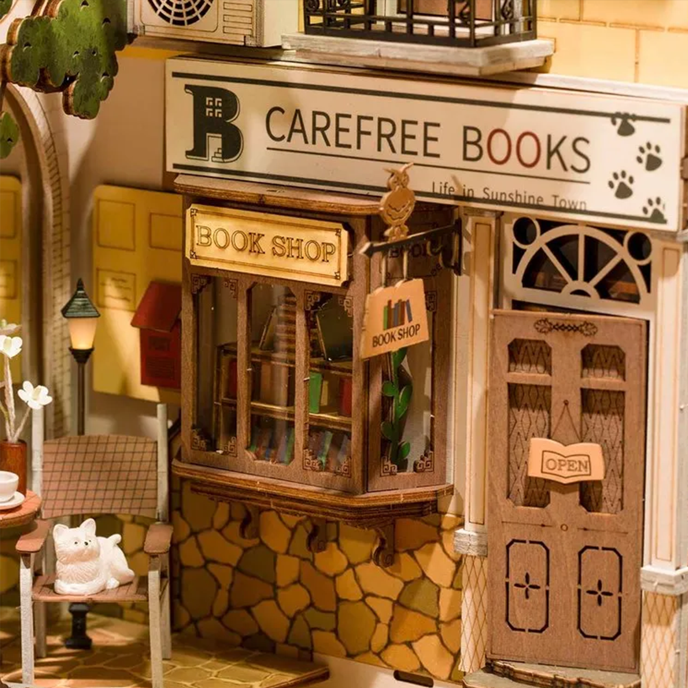 (246-tlg. Set) Rolife Book Nook Modell Bausatz DIY Miniatur Haus mit Licht Home Deko Buchstütze für Erwachsene (TGB02) - Sunshine Town
