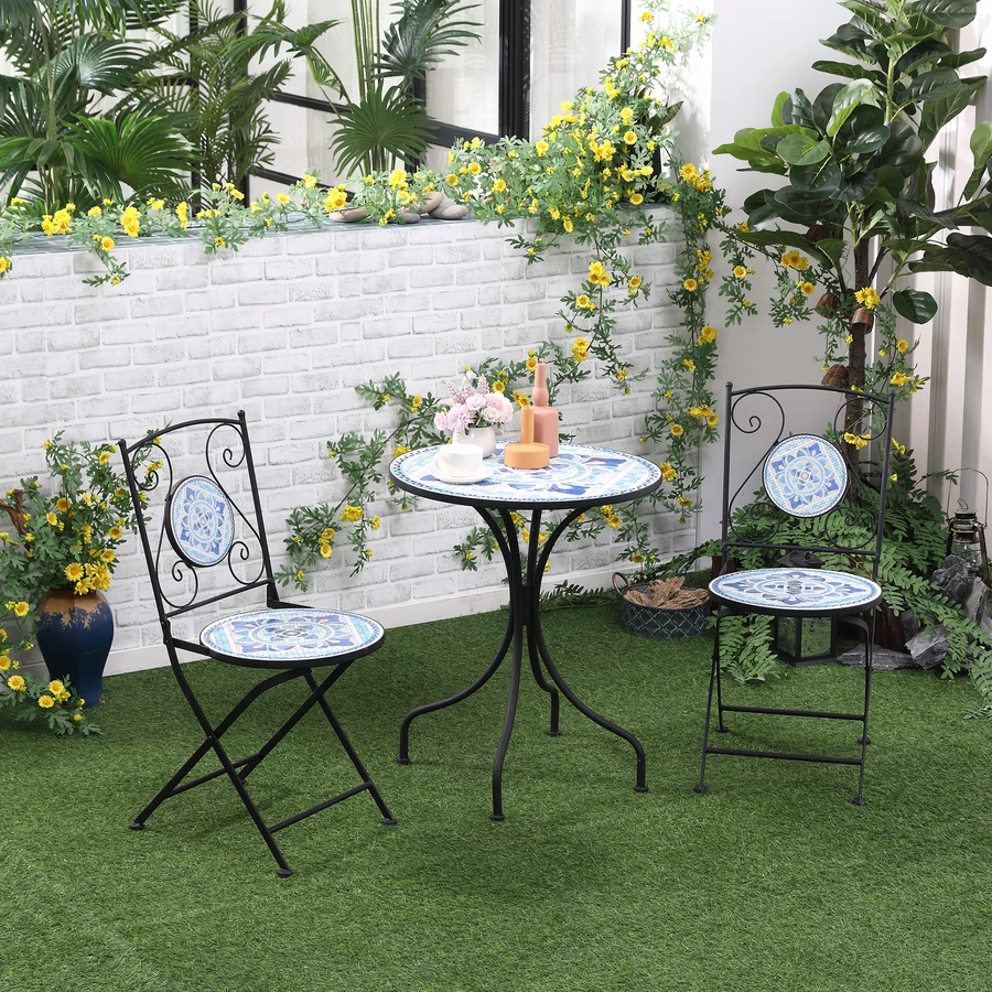 Outsunny Gartenmöbel-Set mit Stahlrahmen blau, schwarz