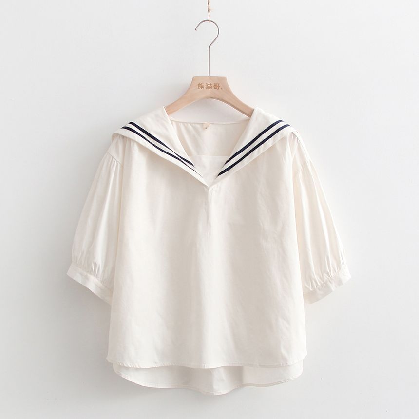 PANDAGO - Blouse met korte mouwen en matrozenkraag