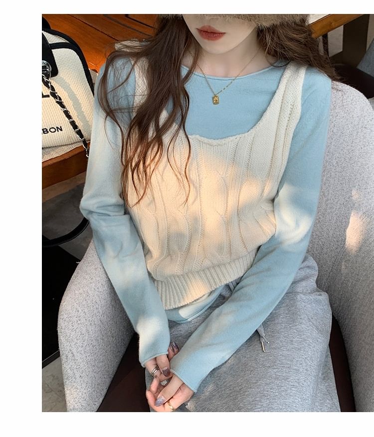 Yohana - Effen gebreide top met lange mouwen en ronde hals