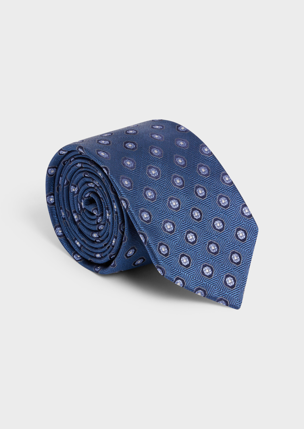 Cravate large en soie bleue à motifs géométriques bleu azur