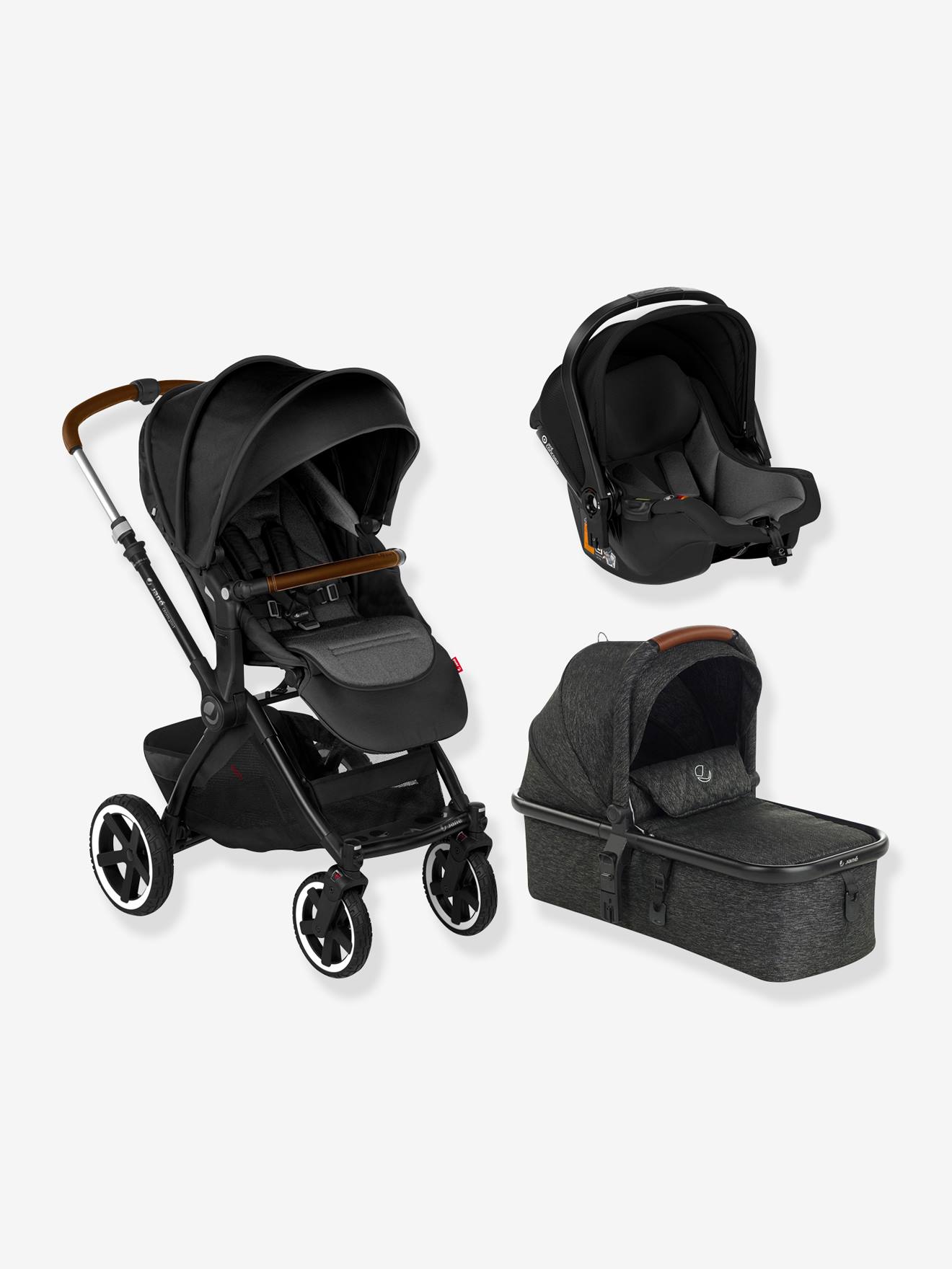 Carrinho de bebê Jane Crosslight Trio + Alcofa Micro Pro + Cadeira auto Koos iSize R1 Grupo 0+, Coleção 2022, Preto Liso