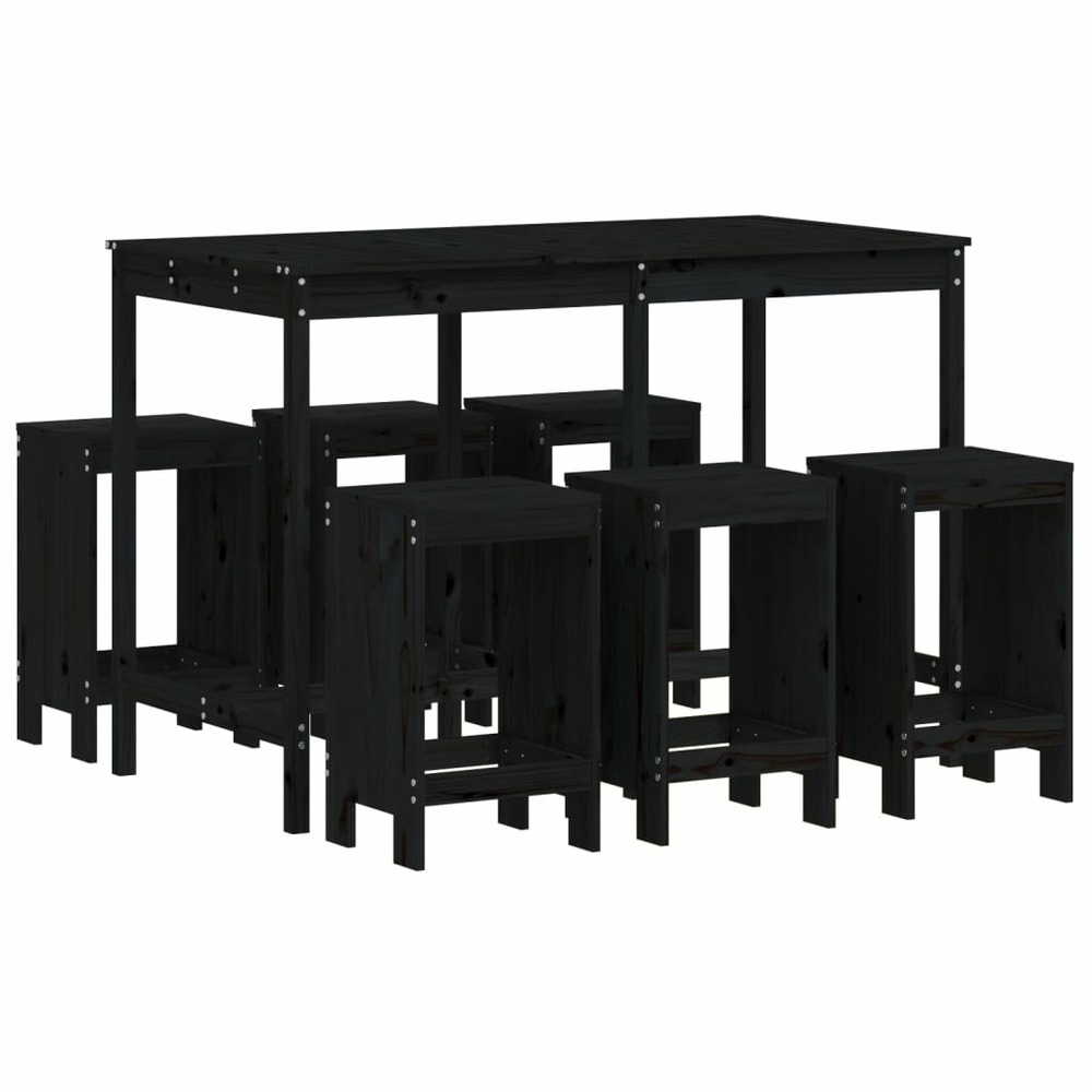 Ensemble de bar de jardin 7 pcs noir bois de pin massif