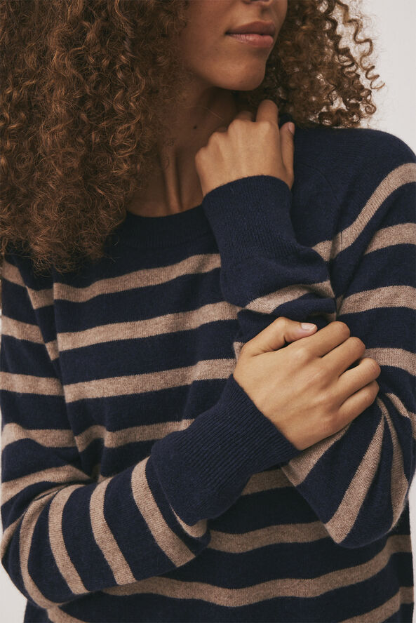 Magasin du Nord Collection Mabel 2 - 100% Cashmere Sand / navy stripe