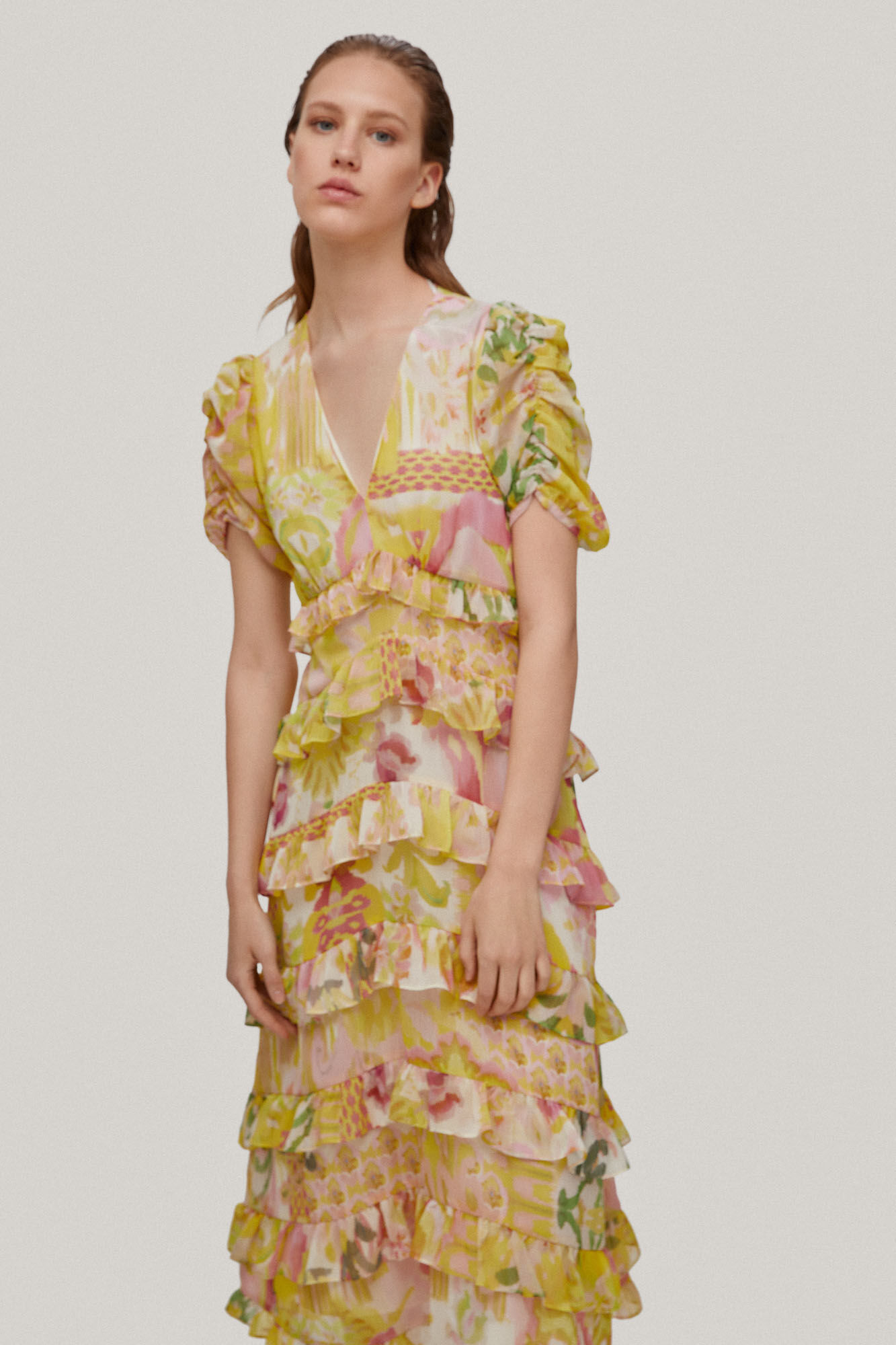 Vestido vaporoso com babados - Verde