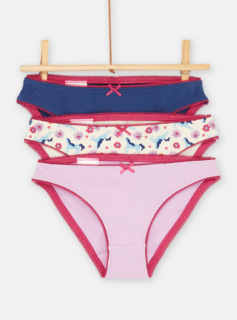 3 culottes bleues, roses et écrues
