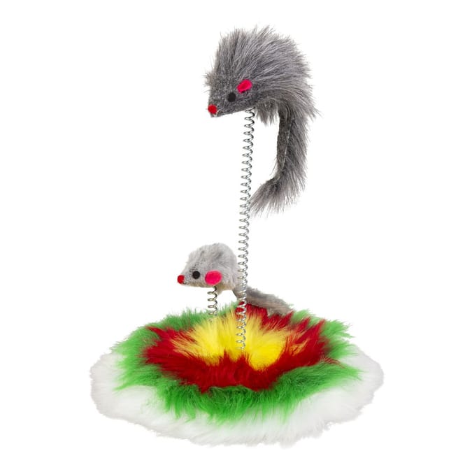 Katzenzubehör - Fellmaus auf Schwungfeder - ca. 25 cm