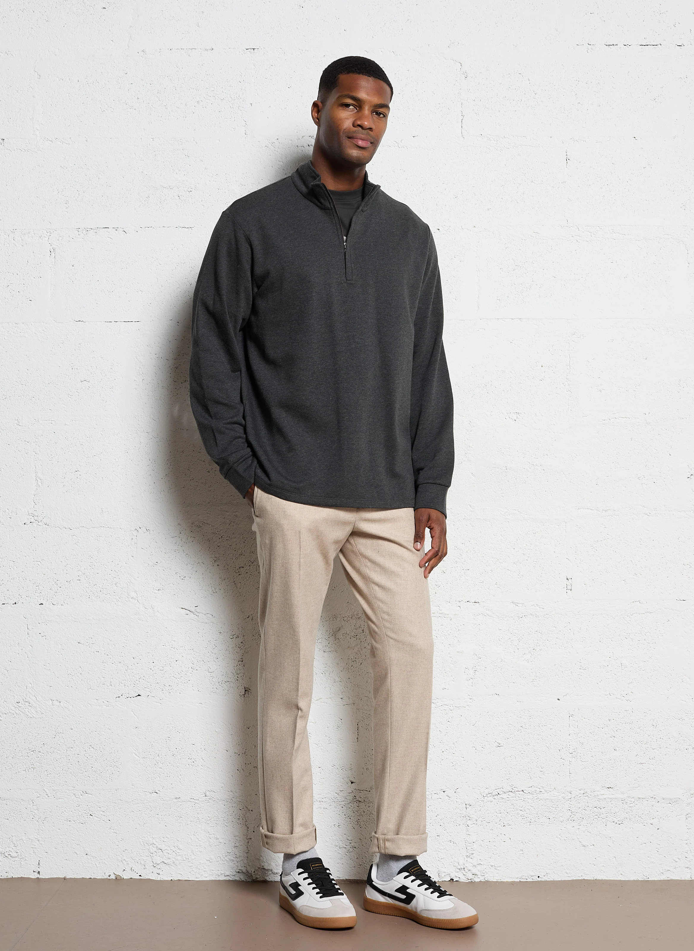 Sweat col camionneur en coton mélangé | Gris