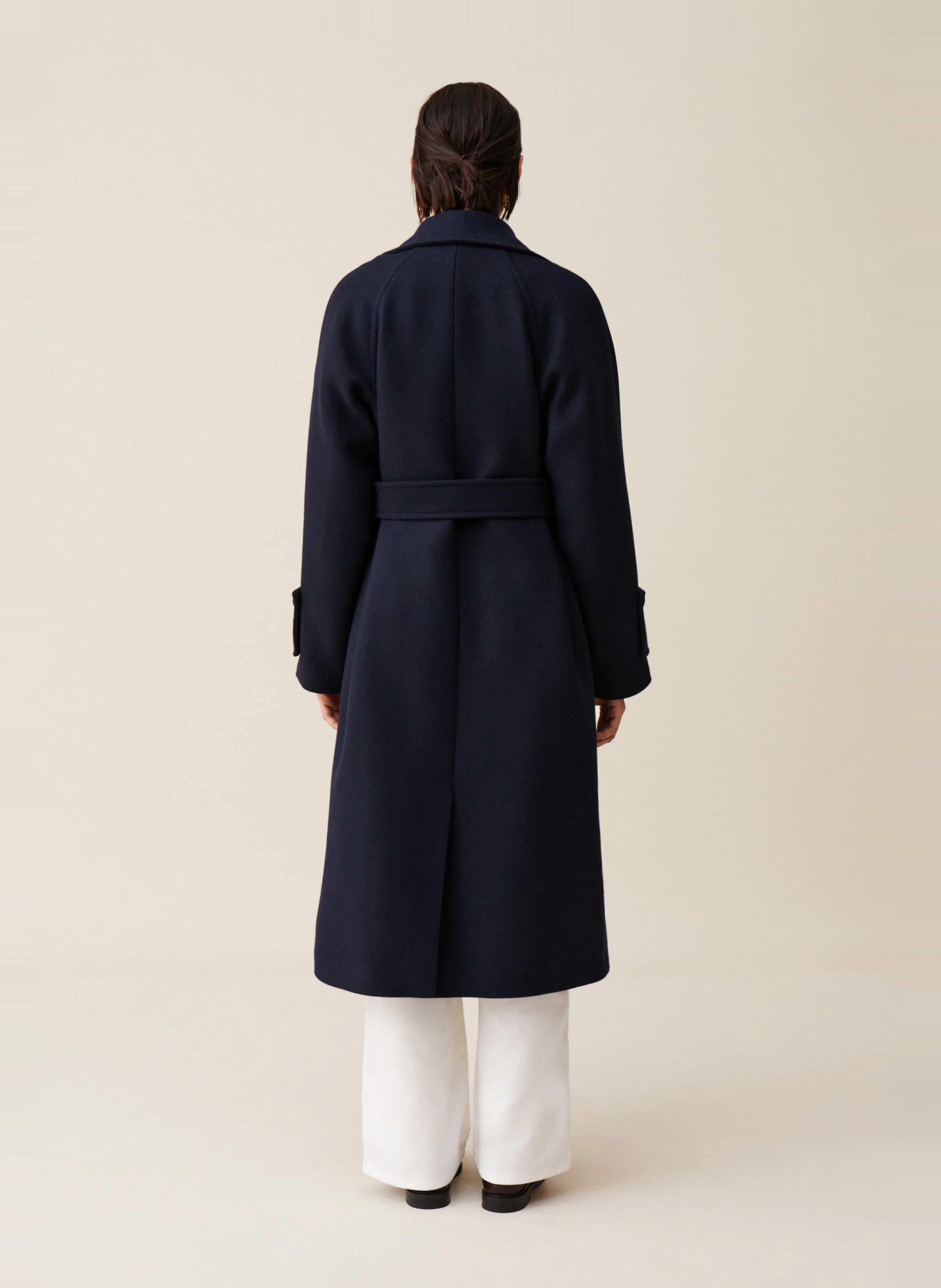 Veste col tailleur en laine mélangée| Bleu