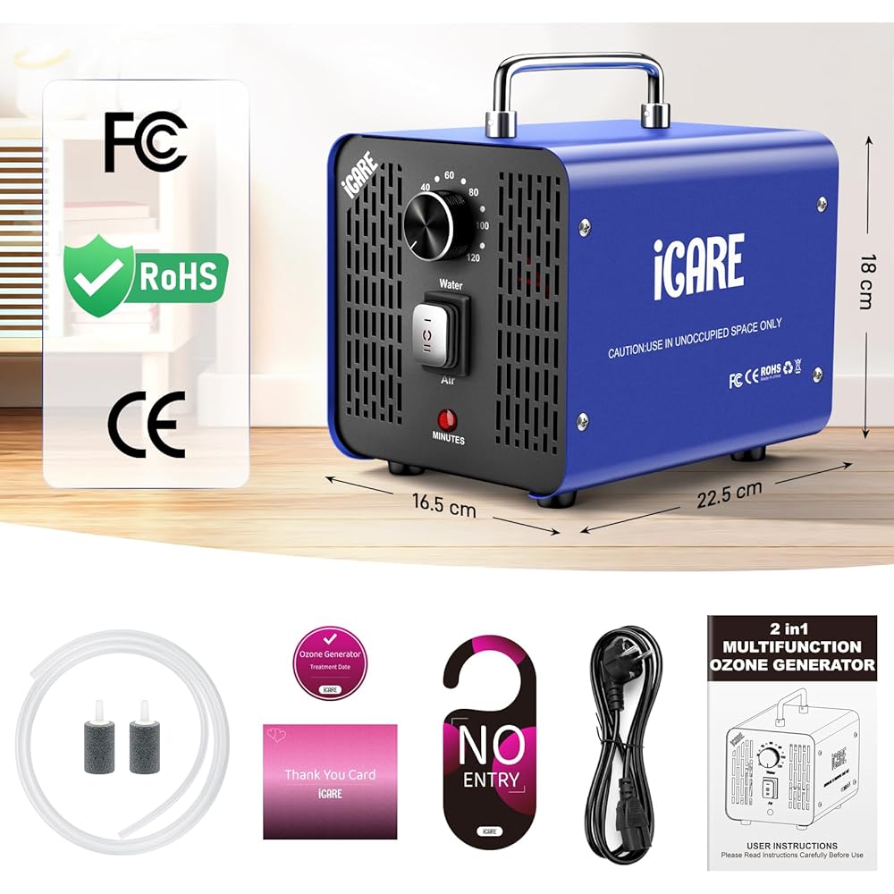 Générateur d'Ozone pour Eau et Air, 45000mg/h Purificateur d'Air à l'Ozone Éliminateur D'Odeurs avec Minuteur pour Salle de Bain, Cuisine, Animaux Domestiques, Voitures, Fumée, Eau, Fruits, Légumes : Cuisine et Maison