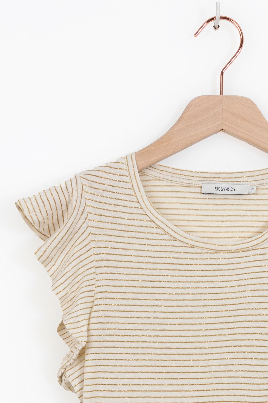 Goud gestreepte top met ruffles