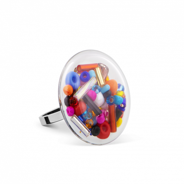 Bague en verre soufflé - Galet Mini Billes